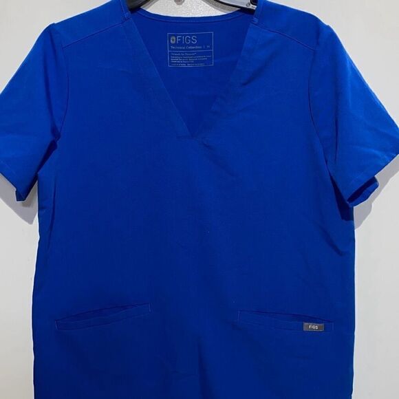 FIGS Women's Blue V-Neck Short Sleeve Two Pockets Scrub Top Size Medium - Picture 2 of 11